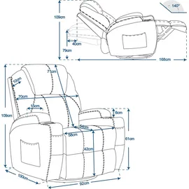 MCombo M MCombo Massagesessel Fernsehsessel Relaxsessel 7020, mit Heizung, Dreh 360° Schaukel, manuell verstellbar (schwarz-kunstleder)
