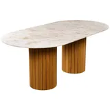 MAGNA Atelier Esstisch Montana aus ECHTEM MARMOR, Küchentisch, Eichenholz Gestell, Dining Table 200x100x76cm beige