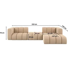 kaiser möbel Ecksofa L-Form Grand L 319 cm, Veloursstoff Salvador, Beige, Rechts - Beige