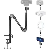 KDD Webcam Stand mit Handyhalterung, Kamerahalterung 25" Faltbar Schwanenhals & Schreibtisch Projektor Halter für Logitech C922 C930e C920S C920 C615 C960 Brio 4K, Gopro Hero 8 7 6 5