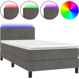 vidaXL Boxspringbett mit Matratze & LED Dunkelgrau 90x190 cm Samt