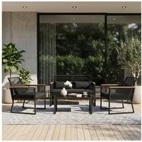 JOIVI Gartenlounge-Set 4 tlg Gartenmöbel Set, Rattan Terassenmöbel für Außen, (Wetterfeste Sitzgruppe für 4 Personen, mit Gartentisch und Kissen, für Balkon, Garten, Hinterhof, Schwarz) schwarz