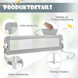 Costway Bettschutzgitter klappbar 150 x 42 cm Grau