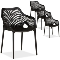 Homestyle4u 2439, Gartenstuhl Kunststoff stapelbar schwarz 4er Set mit Armlehnen wetterfest Gartenmöbel Stühle modern