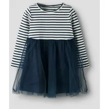 NAME IT "NMFTAIAS LS TULLE DRESS", Mädchen, Gr. 122, N-Gr, navy blazer stripes:cloud dancer, Jersey, Obermaterial: 90% Baumwolle, 5% Elasthan, 5% metallisierte Fasern, geringelt, gestreift, unifarben, bequem, Rundhals, Kleider Minikleid