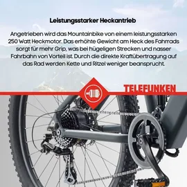 Telefunken E-Mountainbike Fully Aufsteiger M936 27,5 Zoll 8-Gang Pedelec Mountainbike E-MTB Elektrofahrrad grau