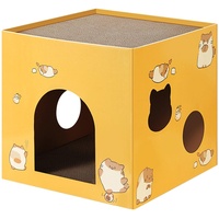 LOVIVER Katzenhaus aus Pappe, Katzenbox, Katzenbett mit Kratzpads, Bett aus Wellpappe, Katzenhaus, Kratzbrett für, Gelb L