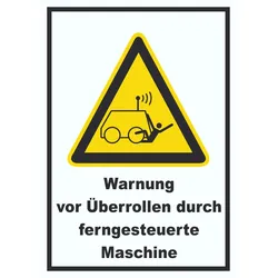 HB-Druck Warnung vor Überrollen durch ferngesteuerte Maschine A5 Rückseite selbstklebend Schild