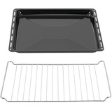 ICQN 445 x 375 x 35 mm Gitter Backblech Set | Passend für Whirlpool Ignis Bauknecht | Emailliert | Fettpfanne | Verchromt Backofenrost und Emaille Backblech für Backofen