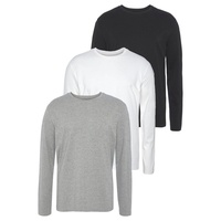 MAN'S WORLD Langarmshirt, Langarm, unifarben, aus Baumwolle, im 3er-Pack, Gr. 64/66 (XXXL), weiss-grau-schwarz, , 50859222-64