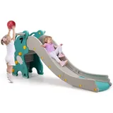 Costway - Kinder Rutsche, 4 In 1 Kinderrutsche Mit Basketballkorb & Leiter & Ringwurfspiel, Rutsche Spielset Für Indoor & Outdoor, Grün + Grau