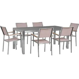 Beliani Grosseto Set 7-tlg. Granitgartentisch single 180 x 90 cm schwarz/beige