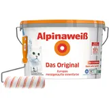 Alpinaweiß Das Original – optimal deckende und ergiebige weiße Wandfarbe – mit Spritz-Schutz-Formel – inkl. Spezialroller - 4 Liter