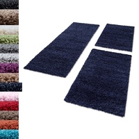 Carpettex Bettumrandung Schlafzimmer 3teilig Shaggy Teppich Hochflor Einfarbig Marineblau Bettset:2 mal 60x110 + 1 mal 80x150 - Bettvorleger Schlafzimmer Läuferset Flauschiger Bettumrandung Teppich