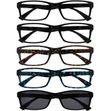 OPULIZE Die Lesebrille Unternehmen Schwarz Braun Blau Leser Mit Schwarz Sonne Leser Wert 5er-Pack Herren Frauen RRRRS92-11231 +1,00