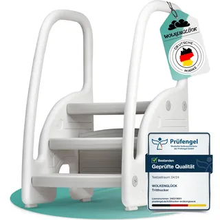 WOLKENGLÜCK® Tritthocker Kinder (3 Stufen) - Rutschfester Kinder Hocker von 1,5 bis 6 Jahre (Belastbar bis 70 kg) - Kindertreppe für Badezimmer, Waschbecken, Küche oder Toilette - Kinderhocker