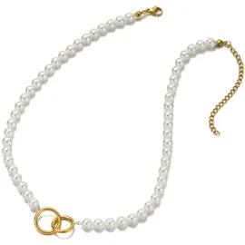 aniston jewelry & watches Perlenkette Schmuck Geschenk Edelstahl Halsschmuck Halskette Zierperlen Ringe gelbgoldfarben/weiß