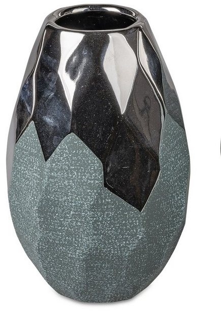 Small-Preis Dekovase Formano Vase Tischvase rund in Petrol / Silber in 2 Formen wählbar, aus Keramik blau 17 cmSmall-Preis
