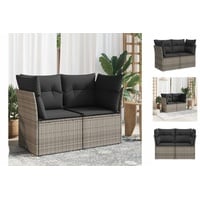 vidaXL Gartensofa 2-Sitzer mit Kissen Grau Poly Rattan