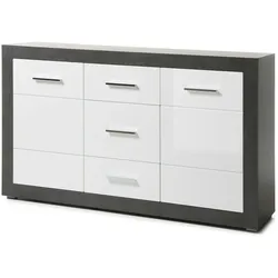 Furn.Design Sideboard in weiß Hochglanz und grau Stone Wohn- und Esszimmer Kommode 164 x 97 cm Briard