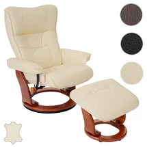 Robas Lund MCA Relaxsessel Montreal, Fernsehsessel Hocker, Echtleder 130kg belastbar ~ creme, honigfarben