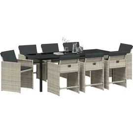 vidaXL Garten Essgruppe 9 pcs Hellgrau Poly-Rattan