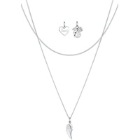 Elli Perlenketten-Set »Anhänger-Set Herz Engel Flügel 925 Silber«, 565277-0 Silber ohne Stein