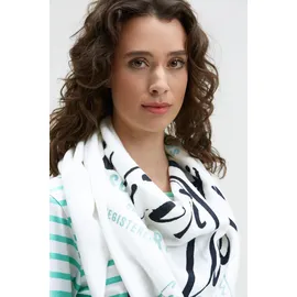 Soccx Dreieckstuch aus Flauschstrick mit Wording Prints ivory