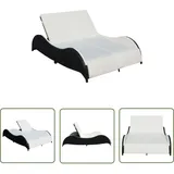 Doppel-sonnenliege Mit Auflage Poly Rattan Schwarz - Gartenmöbel - Sonnenliege - Rattan Möbel - Outdoor Möbel - Pool Lounge Chair - The Living Store
