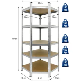 ECD Germany Lagerregal MDF 180x70x40 cm verzinkt grau 5 Platten