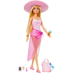 Blonde Barbie-Puppe mit Badeanzug und Strand-Accessoires