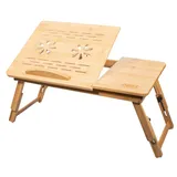 Home Collective Laptoptisch Bambus Laptoptisch, Notebooktisch klappbar, höhenverstellbar, M, Multifunktional, Betttisch für Lesen oder Frühstück, Zeichentisch beige 60 cm x 37 cm x 30 cm