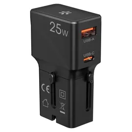 CELLY Universal-Reiseladegerät USB-A+C 25 W - Schwarz