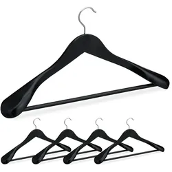 Relaxdays Anzug Kleiderbügel, 5er Set, breite Schulter, 360° drehbarer Haken, Hosenstange, Holzkleiderbügel, schwarz