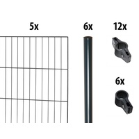 GARDEN 'N' MORE Einstabmattenzaun mit Rundpfosten, (Set), 5 Elemente für 10 m, LxH: 200 x 103 cm, mit 6 Pfosten schwarz