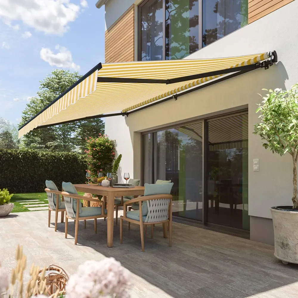 empasa Elektrische Gelenkarmmarkise - 7 Farben - 4 Größen - mit Fernbedienung - Wind-Sonnen-Sensor (optional) - komplett vormontiert - Markise elektrisch mit Motor Balkonmarkise Sonnenschutz