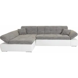 DOMO collection Ecksofa DOMO COLLECTION "Moric, L-Form, XXL-Sofa - Breite 300cm, viel Platz, auch in Cord", grau (weiß, weiß, grau), B:300cm H:80cm T:172cm, Kunstleder SOFTLUX / Struktur (90% Polyester/ 10% Polyacryl);Microfaser PRIMABELLE (100% Polyester)/ Struktur (90%