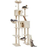 Yaheetech Katzenkratzbaum 206 cm deckenhoch, XXL groß Katzenbaum, Stabiler Kletterbaum Kratzbaum für Katzen mit Sisalseil Korb Hängematte, Beige