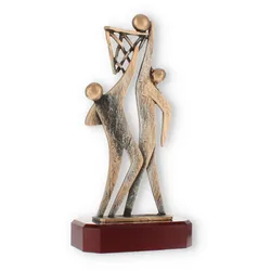 Pokal Zamakfigur Basketballspieler altgold auf mahagonifarbenen Holzsockel 26,7cm