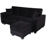 Mendler Sofa HWC-H47 mit Ottomane, Couch Sofa Gästebett, Schlaffunktion Stauraum 217x145cm ~ Samt schwarz