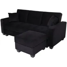 Mendler Sofa HWC-H47 mit Ottomane, Couch Sofa Gästebett, Schlaffunktion Stauraum 217x145cm ~ Samt schwarz