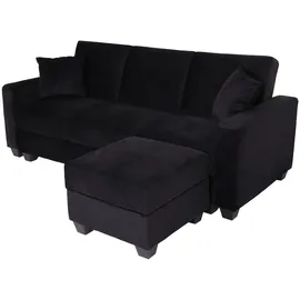 Mendler Sofa HWC-H47 mit Ottomane, Couch Sofa Gästebett, Schlaffunktion Stauraum 217x145cm ~ Samt schwarz
