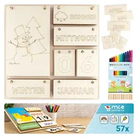 Holz Dauerkalender Bastelset 57-teilig – Interaktiver Kalender für Kinder zum Bemalen mit 12 Acrylstiften – 30x30 cm – Made in Germany – ab 3 Jahren