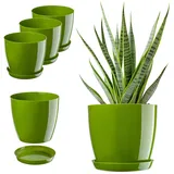 KADAX Blumentopf, Pflanzkübel-Set mit Untersetzer, Blumenkübel aus Kunststoff, runder Pflanztopf für Innenbereich, Übertopf für Blumen und Zimmerpflanzen, Kräutertopf (Set 3: 20cm, Grün)
