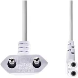 Nedis Stromkabel - Euro Männlich - IEC-320-C7 - Abgewinkelt - Links abgewinkelt - Vernickelt - 2.00 m - Flach - PVC - Weiss - Label