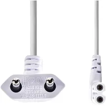 Nedis Stromkabel - Euro Männlich - IEC-320-C7 - Abgewinkelt - Links abgewinkelt - Vernickelt - 2.00 m - Flach - PVC - Weiss - Label