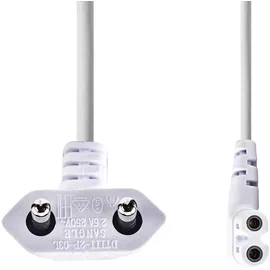 Nedis Stromkabel - Euro Männlich - IEC-320-C7 - Abgewinkelt - Links abgewinkelt - Vernickelt - 2.00 m - Flach - PVC - Weiss - Label