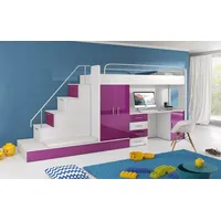 Luxusbetten24 Hochbett Kinderhochbett Adventure mit Schreibtisch, Kleiderschrank und Staufächern