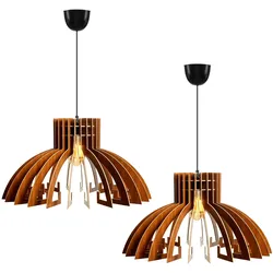 WellHome 2er-Set Deckenlampen 55cm in Walnuss-Design Krone