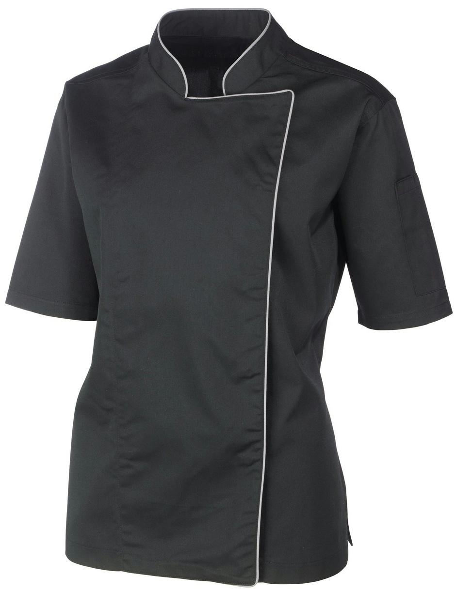 METRO Professional Kochjacke, Polyester / Baumwolle, mit kurzen Ärmeln, für Damen, Größe S, schwarz / grau